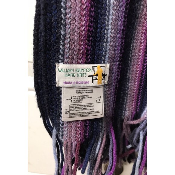William Brunton Hand Knits Scarf Scotland 100% Lambswool Stripe Multi Fringe - Picture 2 of 3